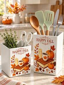 1個「HAPPY FALL」多功能收納整理盒－餐具架、桌面收納盒（適用於收納餐具、吸管、茶包、筆、遙控器）；塑膠材質，輕巧省空間，適用於廚房、辦公室、客廳（下單前請確認尺寸） - 彩色 - 查看 2
