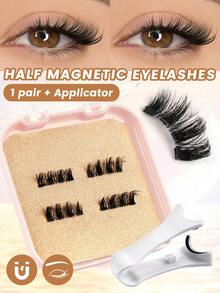 MAANGE 1對磁吸假睫毛－含貼睫毛器、半眼睫毛、短款貓眼睫毛、透明睫毛帶，自然日常、便攜、無需膠水、可重複使用，彩妝師適用、化妝工具、新手必備、節日禮物、條狀假睫毛 - 半眼睫毛 - 查看 10