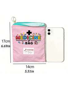 Portable Printed Medicine Storage Bag, Compact Zipper First Aid Travel Pouch, Multi-Function Small Organizer Bag, Suitable For Pills, Cosmetics And Coins, Empty Bag - Multicolor - View 7