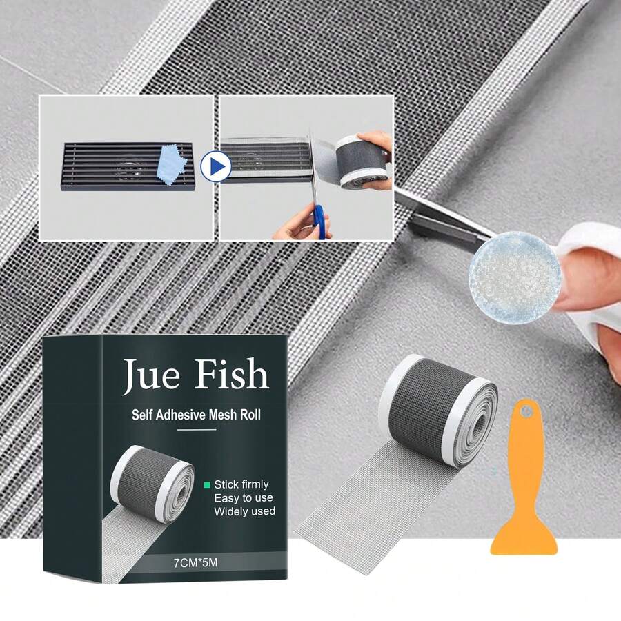 JUE FISH Self-Adhesive Mesh Screen Roll - Window & Door Repair Net, Anti-Clogging Drain Strainer & Hair Catcher For Bathroom, Sink & Sewer