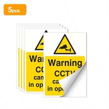 Gvanvilo 5pcs Surveillance Warning Stickers, Size 3.94x5.51 Inches, Yellow Background Eye-Catching Warning Pattern, Self-Adhesive Easy Application, Suitable For Storefronts, Courtyard Walls, Warehouse Entrances, Ideal For Shop Owners And Homeowners, Provides Security Reminder, Christmas Gift New Year Gift Birthday Gift - 5-piece Set - View 1