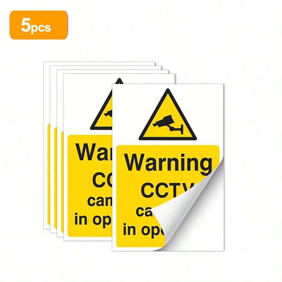 Gvanvilo 5pcs Surveillance Warning Stickers, Size 3.94x5.51 Inches, Yellow Background Eye-Catching Warning Pattern, Self-Adhesive Easy Application, Suitable For Storefronts, Courtyard Walls, Warehouse Entrances, Ideal For Shop Owners And Homeowners, Provides Security Reminder, Christmas Gift New Year Gift Birthday Gift - 5-piece Set - View 1