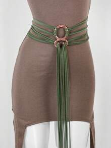 Halloween Witch COS Waist Rope, Vintage Double O-Ring Metal Buckle Multi-Strand Wrapped Tassel Belt, Medieval Renaissance Dress Costume Accessory - A - View 6