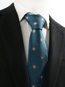 Lake Green & Gold Square Geometric Jacquard Men's Tie, Vintage Textured Business Formal Necktie - Lake Green - View 5
