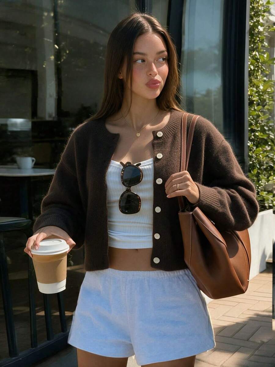 Women's Autumn/Winter New French Romantic Casual Versatile Minimalist Elegant Solid Color Knit Cardigan Top