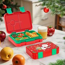 1pc Christmas Themed Multi-Compartment Bento Box, Microwaveable Lunch Box, Detachable Layered Design, Easy To Clean, Suitable For Office Lunch Box, Outdoor Travel, Camping Picnic, Back To School Supplies, Christmas Gift Selection - Multicolor - View 5