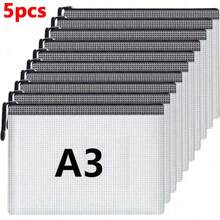 5/10pcs Extra Large Mesh Waterproof Zipper File Bags - A3/A4 Transparent, Durable Student And Professional Document Organizer, Ideal For Paper And Test Storage - Black - View 9