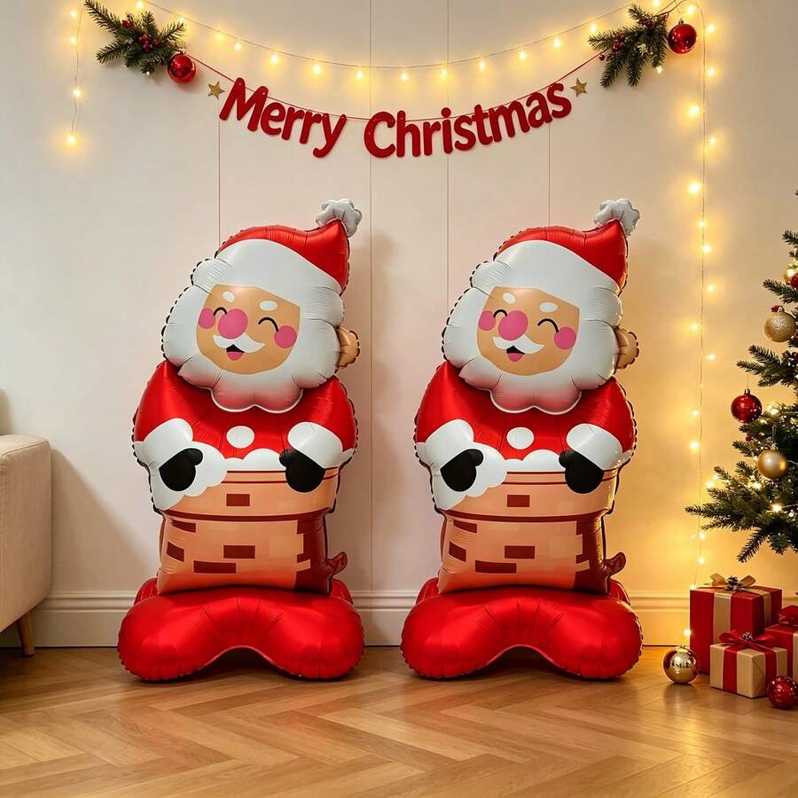 1/2pcs 117cm Chimney Santa Claus Aluminum Foil Balloon, Suitable For Christmas Party Decoration, Themed Birthday Party Setup, Window Display Scene Props - Santa Claus In Chimney - View 1