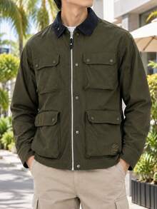 Under Armour Men's Sports Jacket APAC Curry Utility Jacket Cargo Style Style Lapel Casual Jacket Outerwear 6012760-308 - Military Green - View 2
