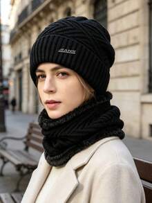 1 Set Autumn/Winter Thermal Lined Women's Knitted Hat, Ear Protection Warm Scarf, Fashionable Cold-Proof Ski Hat, Suitable For Daily Wear - A - View 1