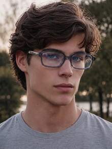 1 Pair Men's Transparent Grey Rectangular Frame Rivet Decor Minimalist Style Clear Lens Glasses - Transparent Gray - View 1
