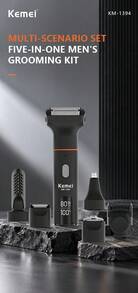 Kemei KM-1394 Perlengkapan Perawatan Pria Multifungsi 5-in-1: Pencukur Rambut, Pemangkas Hidung, Pencukur Bulu, Gunting Ukir, Alat Cukur Listrik Tanpa Kabel Isi Ulang, Daya Tahan Baterai Lama, Layar Digital LED, Tahan Air, Hadiah untuk Pria - Hitam - View 3