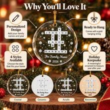 Customized Cross Puzzle Christmas Ornament, Personalized Round Name Pendant, Holiday Tree Hanging Decoration, Customized Holiday Home Party Decor, Customizable 1-5 Names Keepsake, 2026 Christmas Gift, Suitable For Couples, Families, Friends, Merry Christmas, Home Decoration - Multicolor - View 6