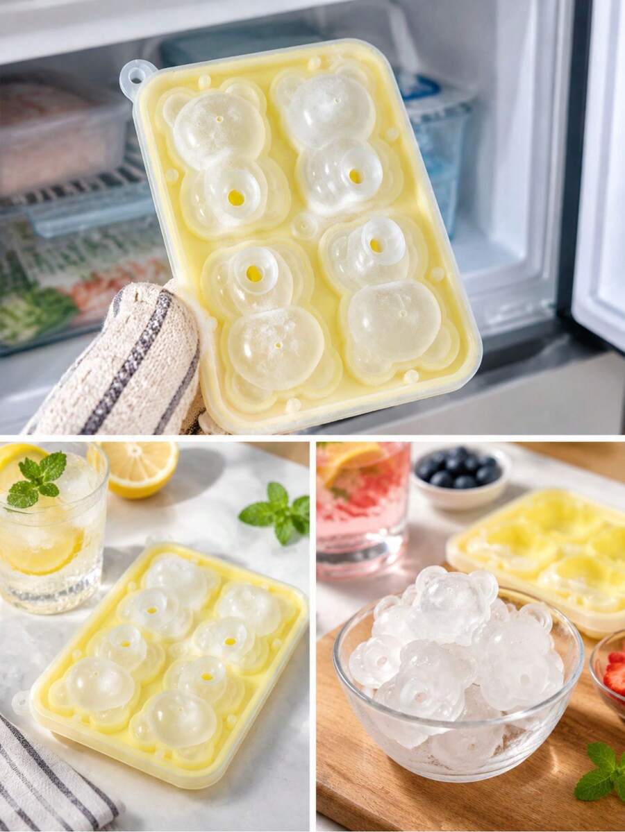 1pc 4-Cavity/1-Cavity Cute Teddy Bear Ice Mold, Flexible Silicone Ice Tray, Suitable For Freezer