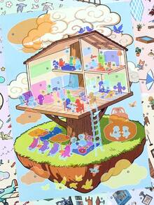 1pc A3 Large Cloud House Theme Scene Sticker Book, Decorative House Stickers, Landscape Stickers, Miniature House Scene Stickers, Scenery Stickers, Small House Scene Stickers - Scene Sticker - View 4