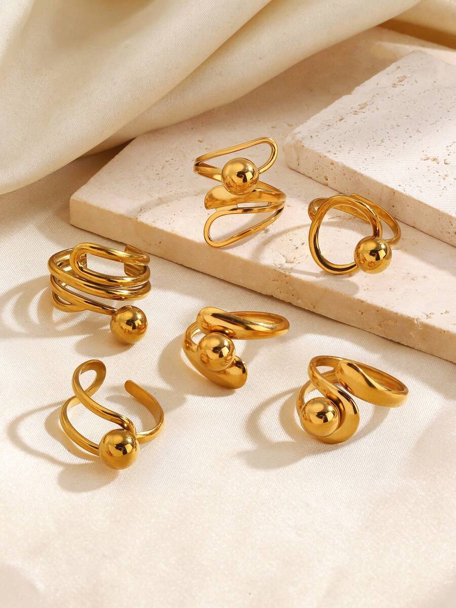 1pc Stainless Steel 18K Gold Plated Fashion Popular Spherical Ring Suitable For Women Daily Party Wear - Multicolor - View 1
