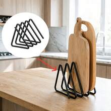 1pc Heavy Duty Metal Cutting Board Storage Rack - Triangular Cutting Board Holder, Space-Saving Cabinet/Countertop Organizer, Baking Sheet Rack - Sturdy Kitchen Storage Rack (No Screws/Easy Installation), Kitchen Storage Container, Kitchen Countertop Organizer, Kitchen Storage Rack, Kitchen Storage Shelf, Kitchen Supplies Storage, Kitchen Storage Solution, Baking Storage - Black - View 4