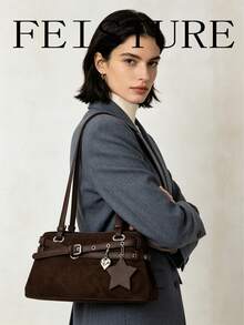 FEISTURE 1件裝時尚女款腋下肩背包，附裝飾肩帶，適合日常出遊、約會、通勤 - 咖啡 - 查看 2