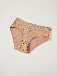 XGDFAY 4pcs/Pack Women's High Waist Triangle Panties, Sunflower & Peony Print, Soft Comfortable Bodycon Daily Underwear - Multicolor - View 3