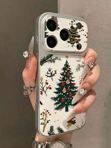 1 buah Casing Ponsel Ganti Cepat Kompatibel dengan 17 Pro Max, 16 Pro, 15, 14, 13, Kulit dengan Jendela Besar dan Desain Pohon Natal - Putih - View 2