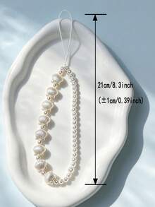 White Faux Pearl Shell Beaded Phone Wrist Strap, Elegant Ocean Style Shell Pendant Hand Rope, Aesthetic Vacation Decorative Accessory, Suitable For Phone Cases, Bags And Keys - White - View 4