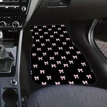 4pcs Pink Bow Tie Pattern Car Floor Mats, Universal Fit Car Floor Mats, Car Interior Decoration Accessories, Suitable For Front And Rear Seats, Compatible With Most Sedans, SUVs, Trucks And - Multicolor - View 2