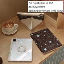 Ins復古棕色豹紋淺藍星圖平板保護殼，3合1可拆卸磁吸殼，適用Apple Pro 2025新機，可愛10代/7/8/9/10代，時尚Air 7/6/8/Pro 12.9，附筆槽，防震耐用，11代(A16) Pro 13/Mini 7/6及其他機型，720°自由旋轉橫/豎螢幕支架，11吋女孩平板保護套，適合工作、旅行與日常使用 - 棕藍色 - 查看 3