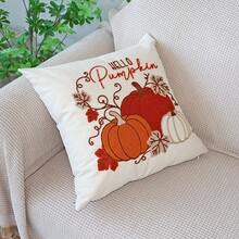 1pc Autumn Pumpkin Embroidered Cushion Cover, American Country Style Sofa Home Decor Thanksgiving Halloween Pillowcase, Suitable For Sofa Bedroom, Pillow Insert Not Included - Multicolor - View 5