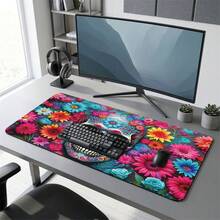 Colorful Petals And Skull Pattern Gaming Mouse Pad, Non-Slip Rubber Desk Mat, Smooth Sliding Surface, Suitable For Computer Laptop Office Home, Bold Abstract Art Decor, Back To School Supplies - A - View 8