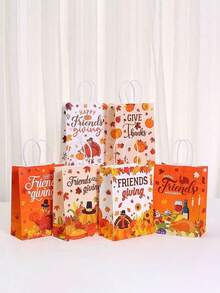 1pc/6pcs/12pcs Thanksgiving Gift Paper Bags, Friendsgiving Party Favor Bags, Autumn Pumpkin Turkey Print Handle Gift Bags For Holiday Party, Gift Wrapping - Thanksgiving Tote Bag - View 10