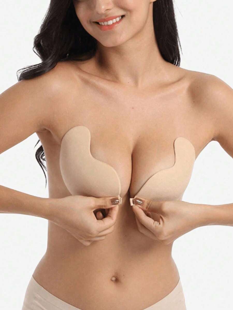 Women's Invisible Strapless Front Closure Seamless Push-Up Bra, Reusable Adhesive Bra, Nude And Black - Multicolor - View 1