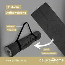 Yogamatte Gymnastikmatte I Fitnessmatte Rutschfest mit Tragegurt I Sportmatte für Yoga & Pilates I Trainingsmatte mit Ausrichtungslinien - Schwarz - Übersicht 6