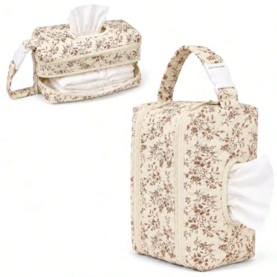 Wadah Tisu Basah Bayi Quilted Kecil Tas Popok Pengatur Penyimpanan Popok untuk Ibu, Kantong Tisu Motif Bunga Portabel Gantung untuk Kereta Bayi, Mobil, Perjalanan - MultiWarna - View 1