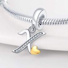 1pc S925 Sterling Silver Letter Pendant, Rhinestone Inlaid Dual Color Heart Design, 26 English Letters Available, Exquisite Hollow Craftsmanship, Original Bracelet Necklace DIY Pendant Chain Jewelry Making, Personalized Name Identifier Accessory, Suitable For Daily Wear And Holiday Gifts, Comes With Elegant Gift Box - Silver - View 10