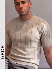 GRDR Men's Thin Summer Knit Sweater, Solid Color Ribbed Short Sleeve, Sporty Casual, Suitable For Outdoor Sports - Apricot - View 4