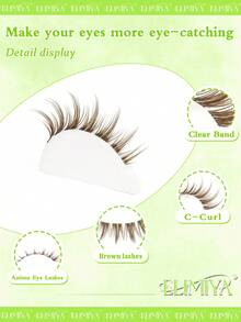 7 Pairs Brown False Eyelashes, Segmented Cat Eye Tail Extension Lashes, Natural Invisible Transparent Stem Cartoon Short Wet Look Lashes - Brown - View 7