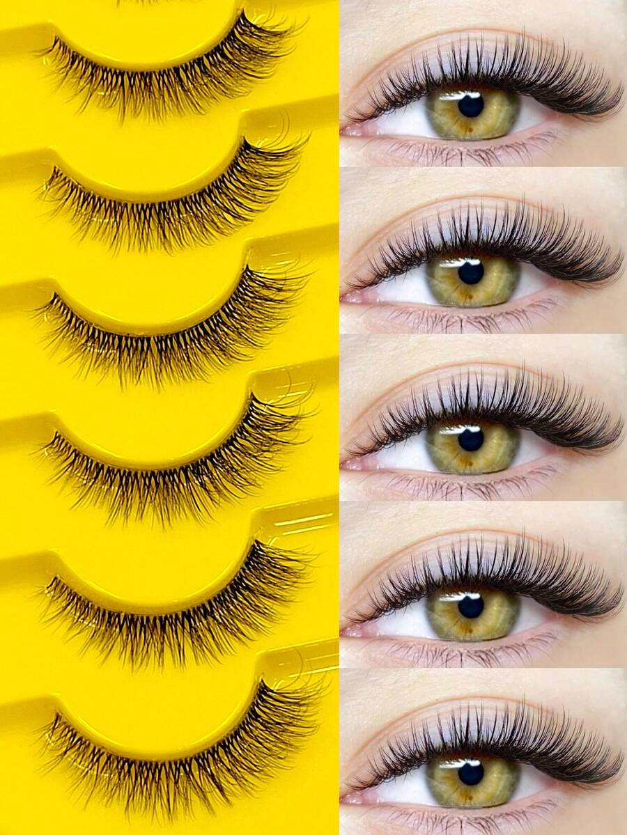 Asiteo 7 Pasang Bulu Mata Palsu Cat Eye Batang Bening Alami, Ringan, Nyaman, Serbaguna, Cocok untuk Berbagai Acara, Bulu Mata Imitasi Mink Cat Eye - Hitam - View 1