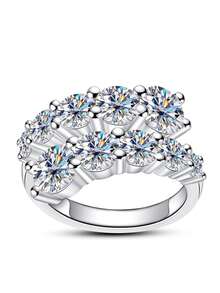 ANU JEWEL 4.2CT Moissanite Double Layer Ring S925 Silver Double Layer Open Ring Non-Adjustable Moissanite Wedding Ring Suitable For Gift - White - View 19