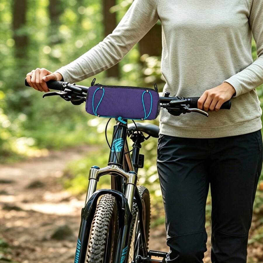 Purple Bicycle Handlebar Storage Bag Nylon Water‑Repellent For Road Mountain Bike Phone Wallet Cycling Essentials Quick Install - Purple - View 1