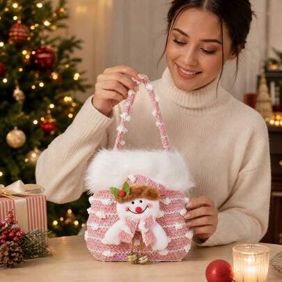 Bolsa de regalos de tira de Navidad con mango lindo muñeco de nieve Santa Bear Navidad Candy Handling Bag Bags reutilizables para regalos de fiesta navideña