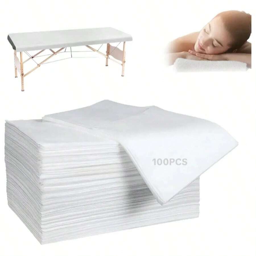 100pcs Disposable Bed Sheets, Breathable, Waterproof, Oil-Proof, Disposable Fitted Sheets, White - White - View 1