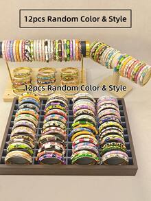 KASHIDAN 6pcs Random Color & Style Enamel Hinged Bangles, Gold-Plated Bracelets For Women, Suitable For Daily Wear, Elegant Gift For Women And Girls - Multicolor - View 8