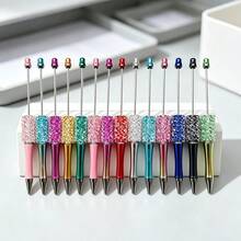 [20pcs]10pcs Multi-Color DIY Beaded Pens With 10pcs Extended Rods, UV Electroplated Sugar Star Rhinestone Beaded Silicone Focal Beads For Creative DIY Pen Stationery Accessories Ballpoint Pens - Electroplated Sugar Starry Sky - View 1