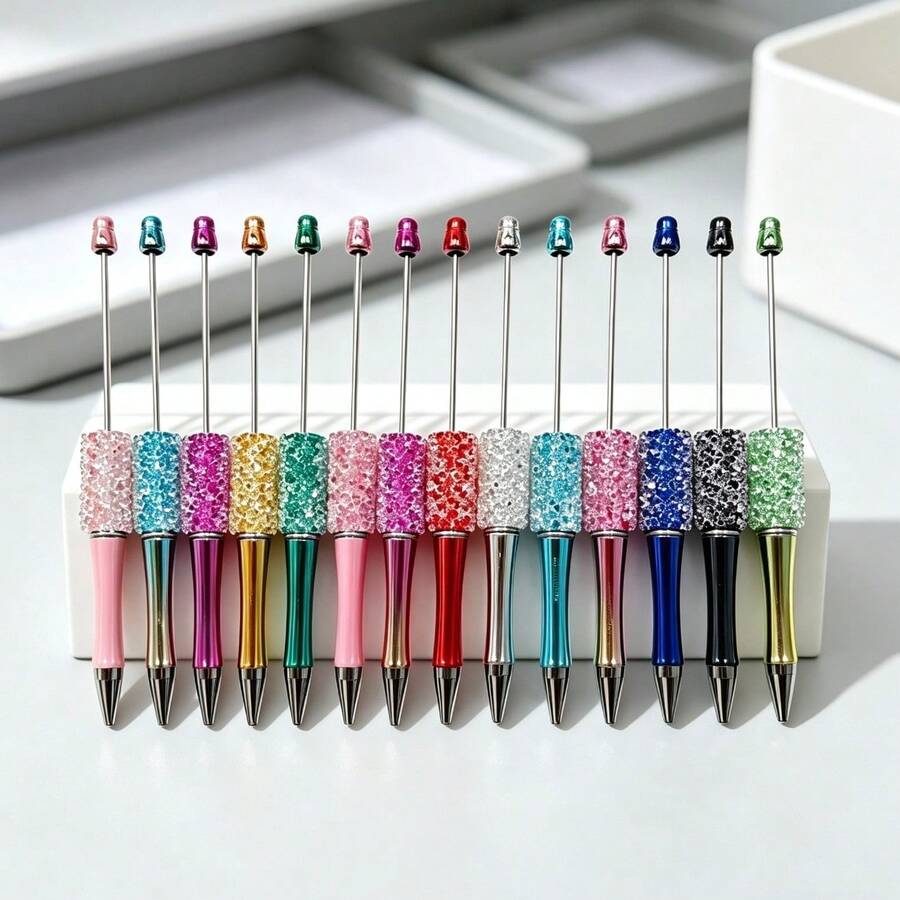 [20pcs]10pcs Multi-Color DIY Beaded Pens With 10pcs Extended Rods, UV Electroplated Sugar Star Rhinestone Beaded Silicone Focal Beads For Creative DIY Pen Stationery Accessories Ballpoint Pens - Electroplated Sugar Starry Sky - View 1