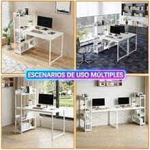 Escritorio y estaciones de trabajo de computadora con estanterías de 4 niveles para oficina en casa, estudio o juegos, estilo de escritorio simple y moderno, ergonómico, 110 L x 50 Cm A x 72 Cm H - Blanco - Ver 9