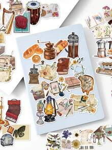50pcs Vintage Retro Object Stickers For Scrapbooking, Planner, Notebook, Greeting Cards, Envelopes, Guitar, Skateboard, Diary, Luggage, Refrigerator, Window Display, Wardrobe, Holiday Birthday Gift, Study Reward Sticker Decals - Vintage Antique - View 3