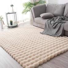 1pc Faux Rabbit Fur Bubble Plush Rectangular Large Area Luxury Cream Style Wavy Shaped Decorative Rug, Fluffy Soft Premium Polyester Plush Home Living Room Sofa Mat, Bedroom Bedside Carpet, Study Dressing Room Decorative Rug, Machine Washable Non-Fading - Khaki - View 3