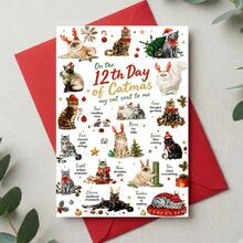 1PC Funny Cat Christmas Card "12 Days Of Christmas Cats" Illustration Design, Perfect For Cat Lovers, Friends And Family, Suitable For Christmas Party And Holiday Season Gift Giving - Multicolor - View 5
