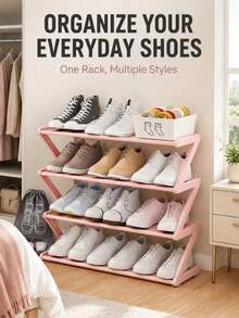 1pc 4-Tier Shoe Rack, Space-Saving Freestanding Shoe Rack With Open Storage Shelves, Multi-Layer Vertical Shoe Rack, Suitable For Entryway, Closet, Bedroom, Dorm And Small Apartment, Neat Home Storage Rack, Daily Shoe Storage Solution, Essential Home Supplies For All Seasons, Perfect For Back To School, Housewarming And Holiday Home Organization, Better Effect With Shoe Storage Bags - Multicolor - View 5