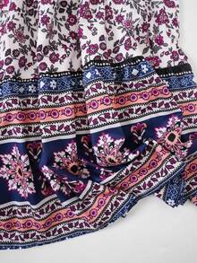 EARO Elegant Women's Plus Size Long Ditsy Floral Skirt, Non-Stretch Fabric, Flowy Fashionable Print, Suitable For Casual Daily Wear - Purple - View 9